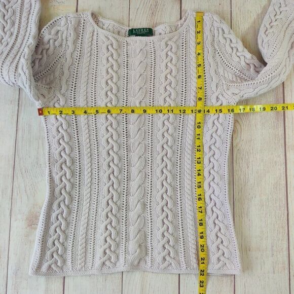 Lauren Ralph Lauren cable knit cotton 3/4 sleeves sweater sz PM - Picture 6 of 7